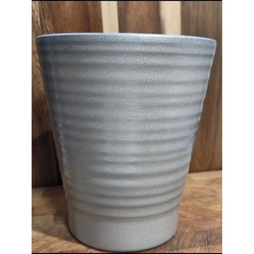 Made in Germany Ribbed Ceramic Planter Pot Metallic Silver Textured Vase